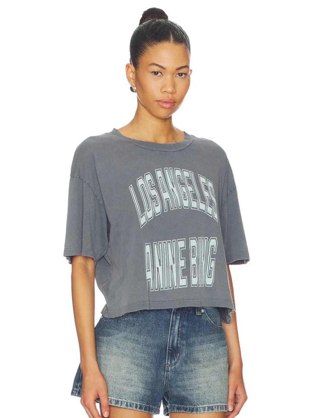 🤩 MUST HAVE!! Anine Bing Johnny Cropped Washed Gray 'Los Angeles' Graphic Tee - Picture 2 of 7